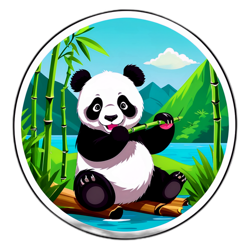 生动的熊猫在竹林中啃竹子