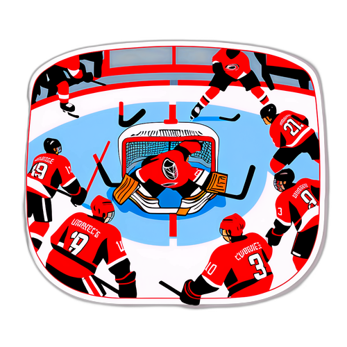 En kædereaktion af ishockeyspillere fra Carolina Hurricanes scorer et mål