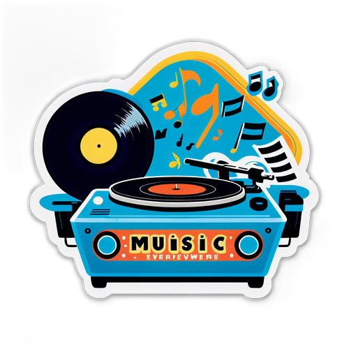 Retro Plak Çalar Sticker