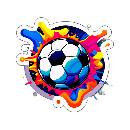 Konstnärlig klistermärke av fotbollsnät och boll
