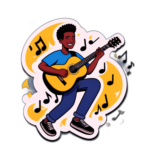 איור playful של מני בן-יאמין מנגן בגיטרה