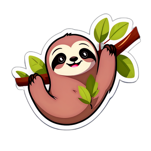 Cute Sloth Hanging from Tree Branch Sticker