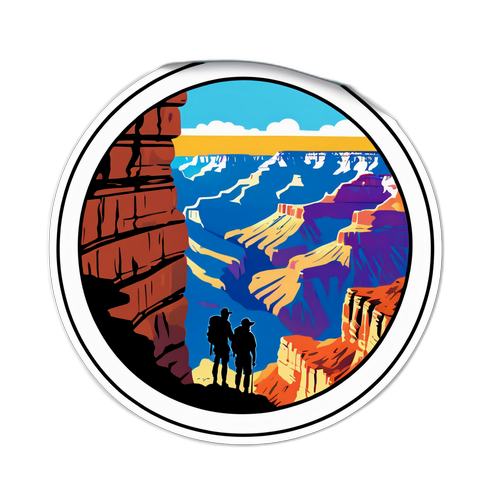 Autocollant panoramique du Grand Canyon avec des randonneurs admirant le paysage emblématique.
