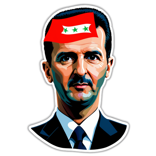 Sticker van de Syrische Bashar al-Assad met de Syrische vlag