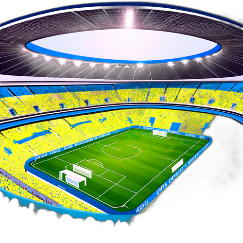 Ilustração do estádio lotado durante a final da Copa do Brasil 2025, com fãs animados.