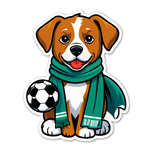 Perro leal con bufanda de fútbol