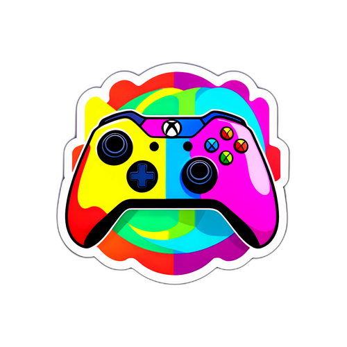एक रंगीन Xbox कंसोल और गेम कंट्रोलर वाला स्टिकर