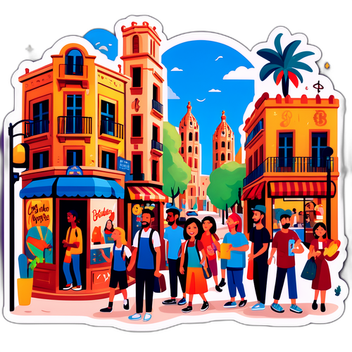 Cartoon-stílusú Barcelona utcai jelenet