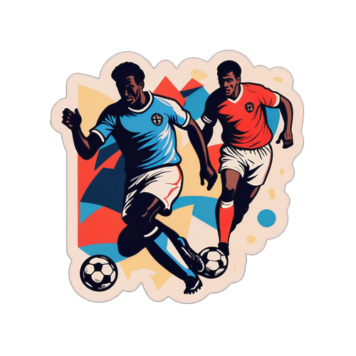 Tem dán thể thao retro với hình bóng cầu thủ bóng đá
