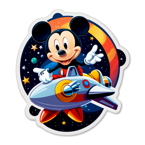 Sticker ni Mickey 17 na Nakatayo sa Rocket Ship
