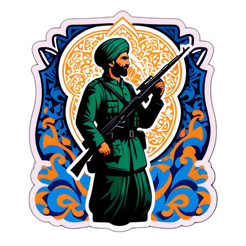Silhouette de soldat iranian cu motive tradiționale