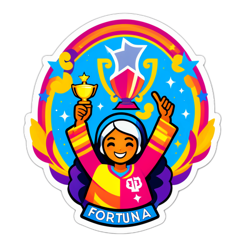 Fortuna: Vítězná postava oslavující s lidmi kolem sebe