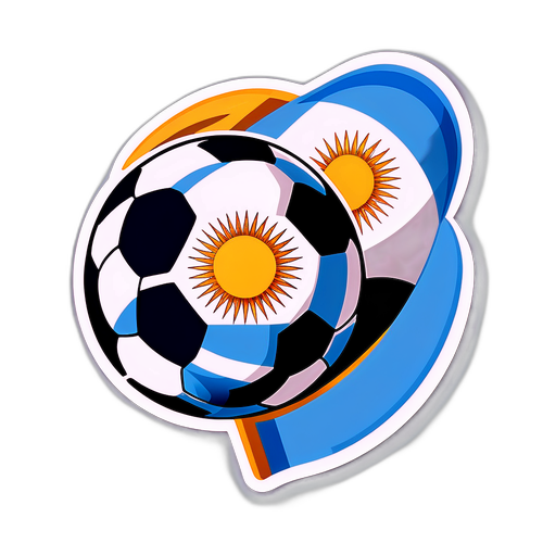 Sticker de la bandera argentina ondeando con un balón de fútbol en el centro