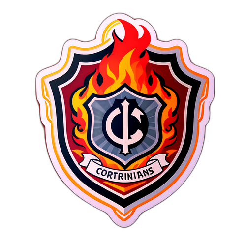 Escudo de los Corinthians sobre un fondo ardiente
