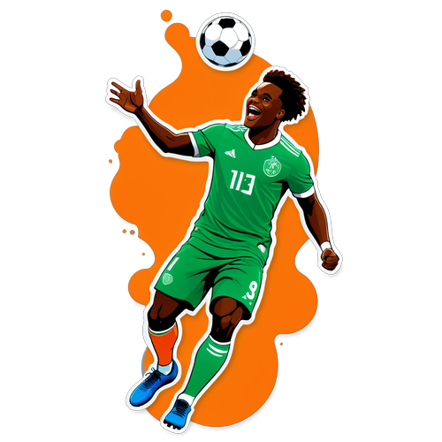 Egy vibráló matrica Jeremie Frimpong jellegzetes mozdulatának megörökítésével