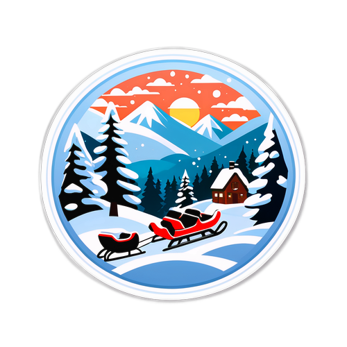 Зимова наклейка з засніженими пейзажами