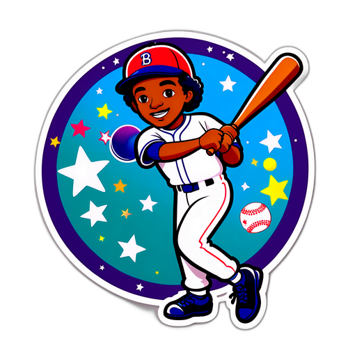 Whimsical Baseball Action Sticker