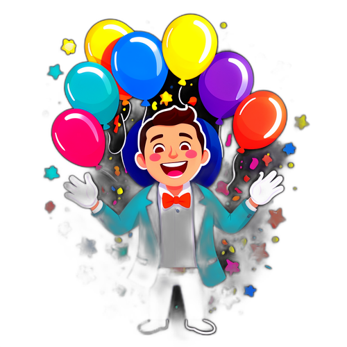 Fröhlicher Lotteriegewinner mit Ballons