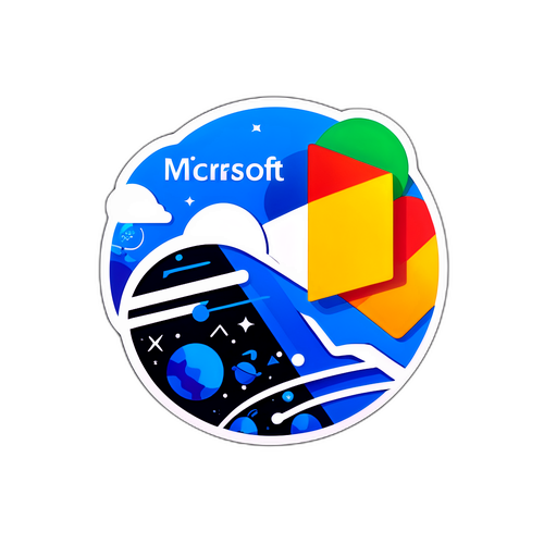 Autocollant sur l'action de Microsoft avec éléments technologiques futuristes