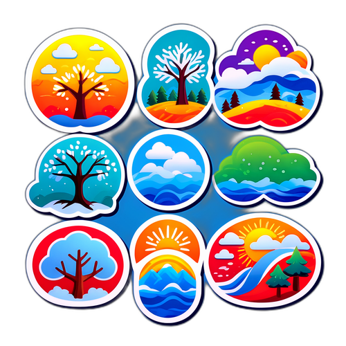 Hình ảnh sống động của bốn mùa với từ "Thời tiết" ở giữa