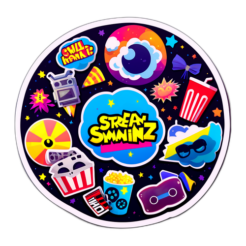 Kleurrijke sticker voor Streamz met populaire films en series
