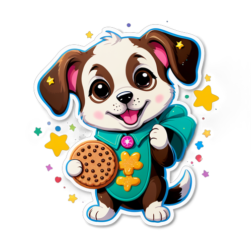 Whimsical Puppy with Girl Scout Cookie