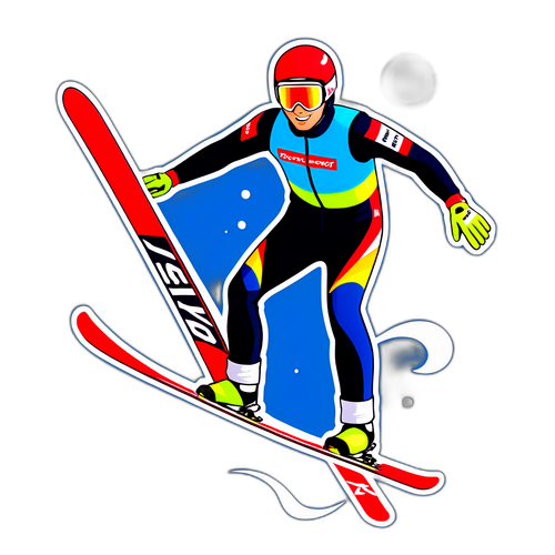 Sticker przedstawiający Kacpra Tomasiaka w akcji podczas skoków narciarskich