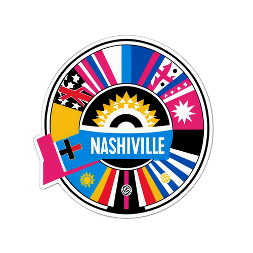 Un sticker vibrant care ilustrează steagurile Nashville și Inter Miami celebrând culturile sportive respective