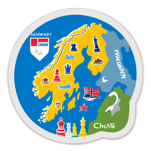 Illustrert kart over Norge med sjakklandemerker for Norway Chess 2025