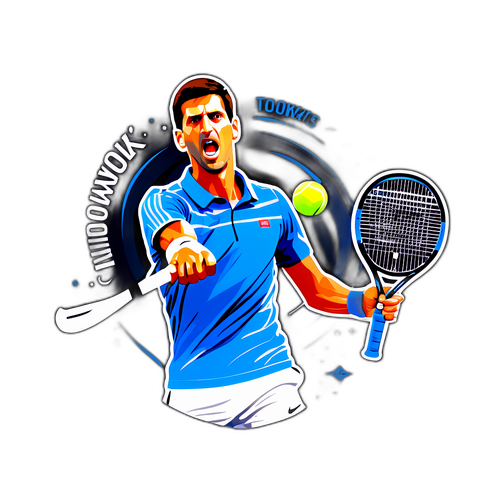 Ilustração de uma raquete de tênis com títulos de Novak Djokovic
