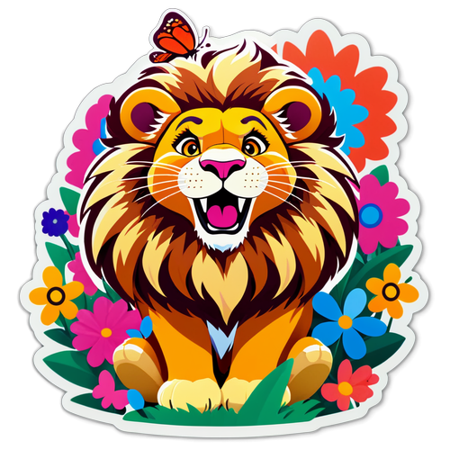 Unleash Your Inner Roar: Discover Katie Price’s Whimsical Lion Sticker Surrounded by Butterflies and Blooms!