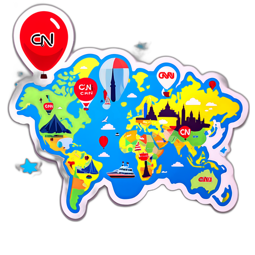 Färgglad världsavbild med landmärken