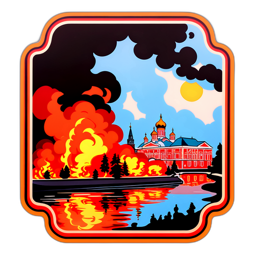 Фон с видом на Третьяковскую галерею, окруженную огнем и паникой