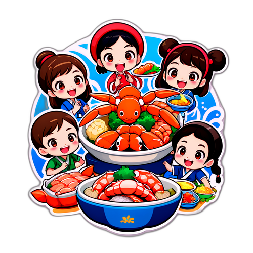 静岡・焼津の海鮮を楽しむキャラクターたち