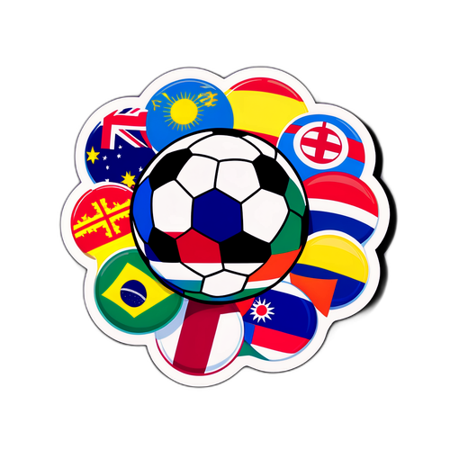 Stiker Soccernet yang Berwarna-warni dengan Bola Sepak dan Pelbagai Bendera Negara
