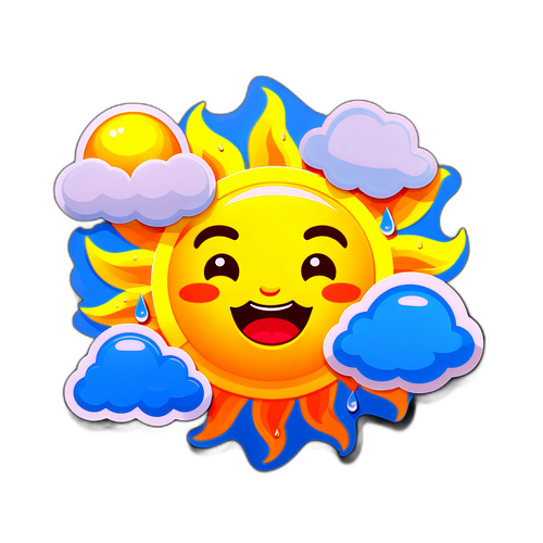 Holnapi időjárás matricák: nap, felhők, esőcseppek, barátságos arckifejezésekkel
