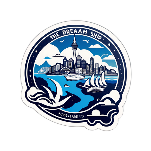 Der Traum Schiff Aufkleber mit stilisierter Karte von Auckland