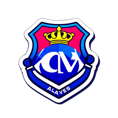 Illustratie van het Alaves-logo met een kleurrijke achtergrond van het stadion