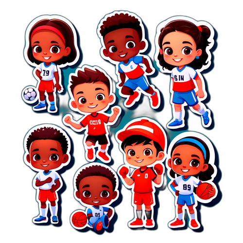 儿童运动员卡通角色贴纸