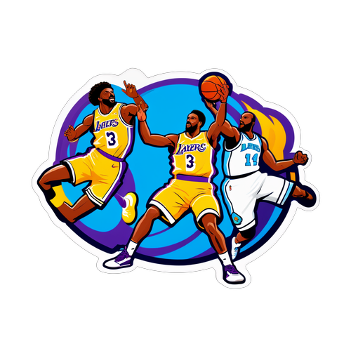 Energetic Basketball Game Sticker Featuring Lakers and Nuggets