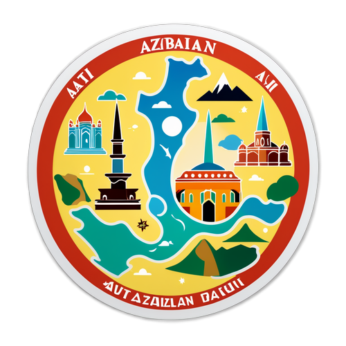 Sticker med en stiliseret kort over Aserbajdsjans kulturminder og monumenter