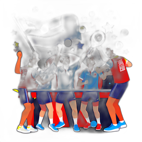 全国乒乓球队胜利庆祝场景