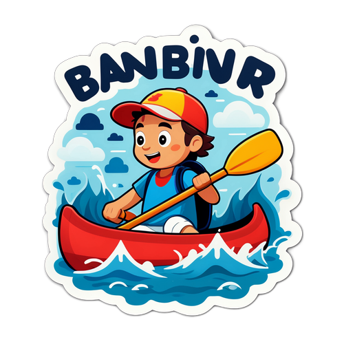 Sticker Karakter Kartun Canoeing di Banjir