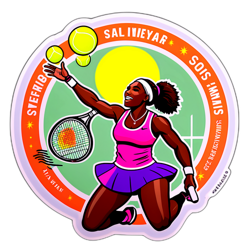 En rolig klistermärke av Serena Williams som slår en tennisboll
