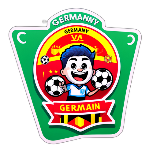 สติกเกอร์ธีมฟุตบอลพร้อมฝูงชนที่เชียร์และสกอร์บอร์ดบอกการแข่งขันเยอรมัน vs สเปน