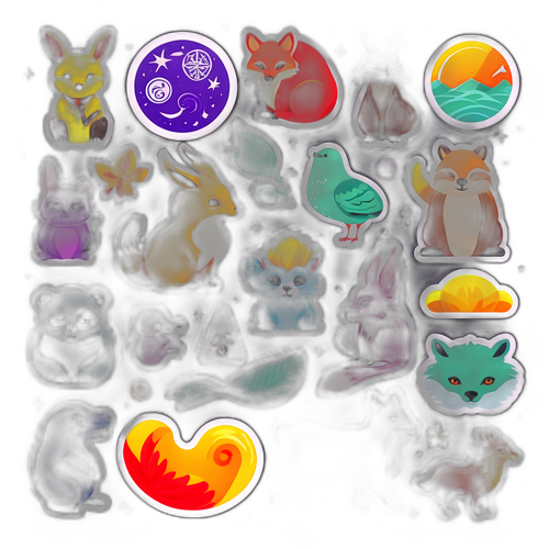 행운을 기원하는 동물과 요소로 만들어진 장식 스티커