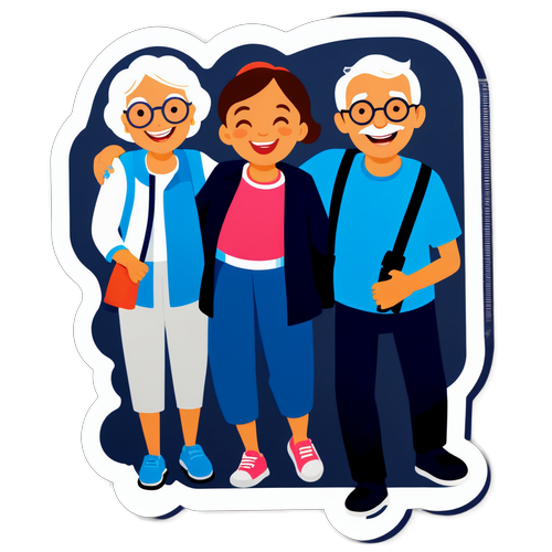 Sticker de Colpensiones con personas felices disfrutando de su jubilación