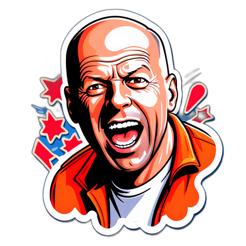 Witziger Aufkleber von Bruce Willis in einer humorvollen Alltagssituation