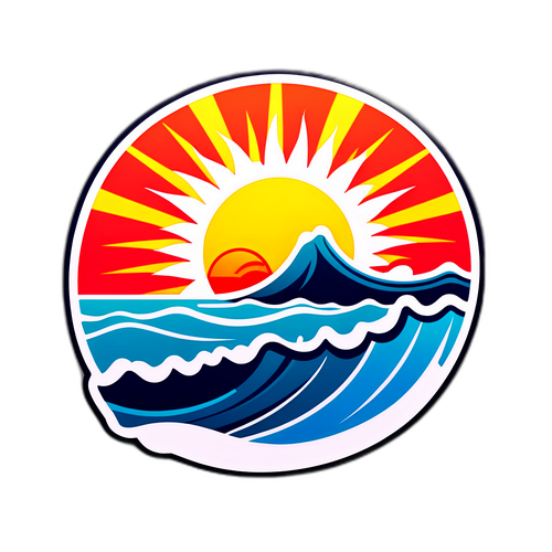 Стикер с символом пенсии на 2026 год в виде побережья с солнцем и морем