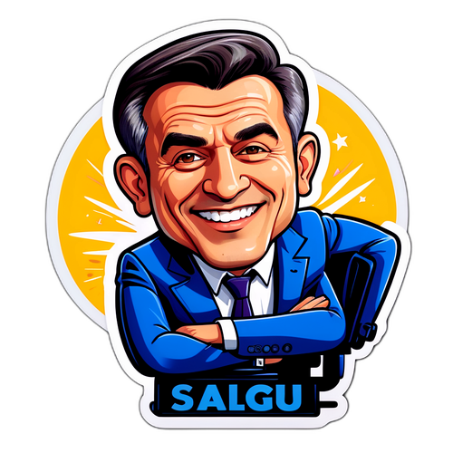 Caricatură a lui Andi Moisescu cu un fundal de emisiune TV